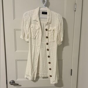 Cream Button-Up Eyelet Shirt
